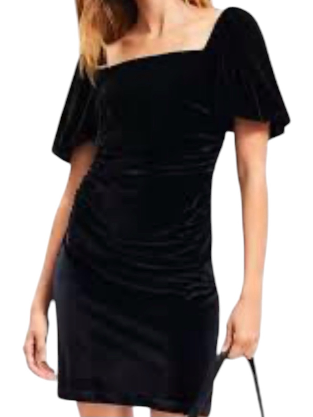 NWT LOFT Black Velvet Square Neckline Ruched Cocktail Dress Size 12